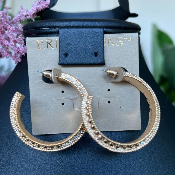 Gold/Crystal C Hoop Erica Lyons Fashion Earrings - Picture 6 of 9